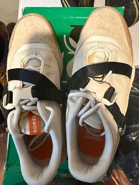 SOREL Kids Cream and Black Canvas/Suede Sneakers with Orange Accents